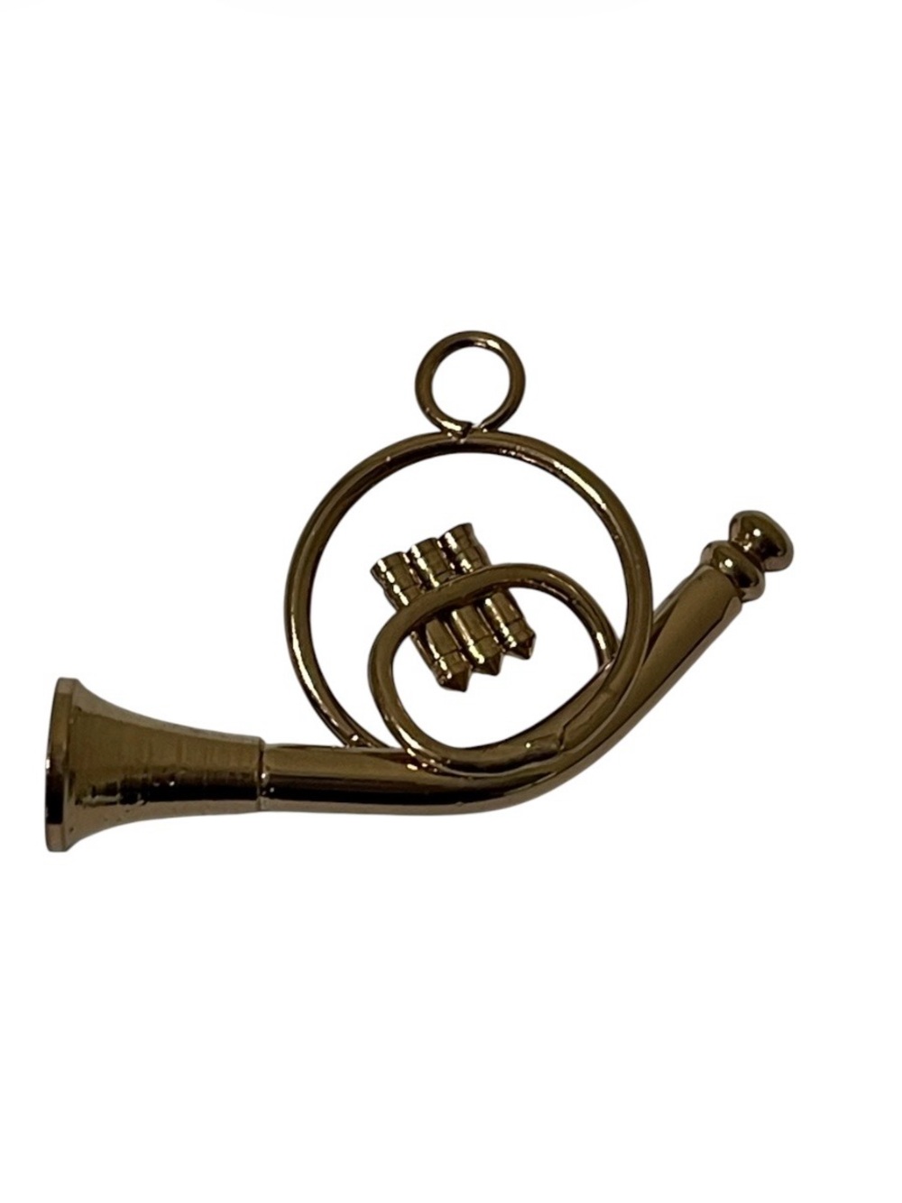 Vintage French Horn Pendant Charm Christmas Ornament Gold Tone Music Instrument